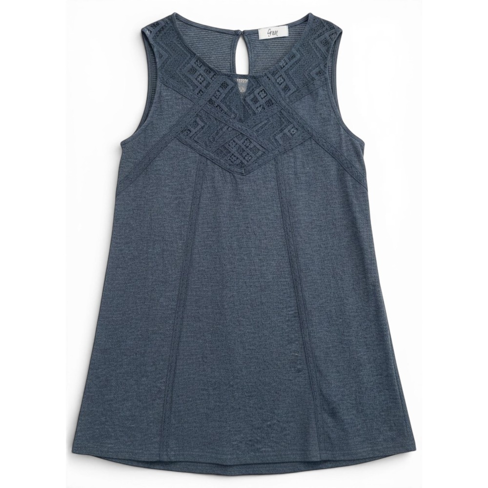 Fren Mini Dress Women M Blue Lace Trim Sleeveless Boho Shift Romantic‎ Beachy